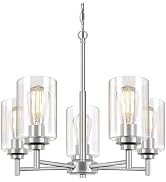 5-Light Chandelier for Dining Room Kitchen Island Modern Farmhouse Pendant Lighting with Clear Gl...