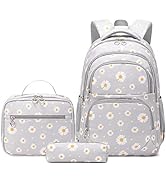 LAMOGRAFY 3Pcs Daisy Printed Kids Backpack Girls School Bookbag Set Elementary Students Daypack w...