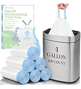 100 Count Small Drawstring Trash Bags for 4-Gallon (15 L) Trash Cans, Thick Pre-separated Garbage...