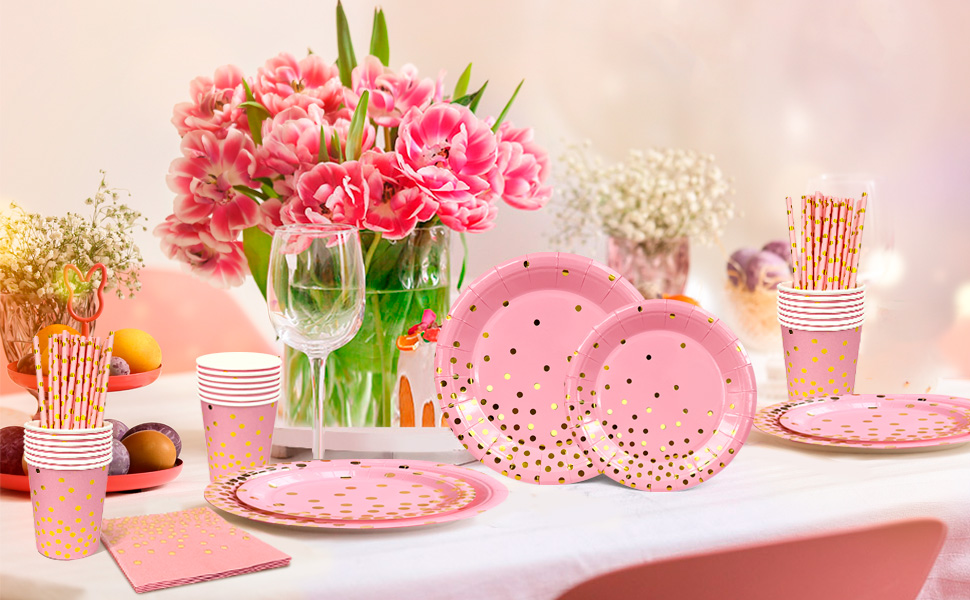 pink and gold party supplies