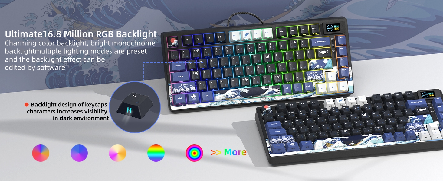 75% Keyboard with Color Multimedia Display Mechanical Gaming Keyboard Wired Hot Swappable