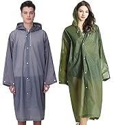 Rain Ponchos for Adults, Reusable Raincoats for Women Men, Emergency Rain Jacket with Hood for Di...