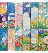 48 Sheets Scrapbook Paper 11x11, Oil Painting Floral Pattern Decorative Scrapbook Paper for Journ...