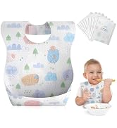 Babebay Disposable Bibs, 30 pcs Individually Packaged with Catcher and Leakproof Liner for Toddle...