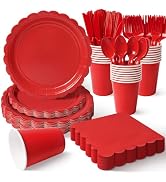 Vyntra 350 Pcs Red Disposable Paper Plates and Napkins Set for 50, 9" Dinner Plates & 7" Dessert ...