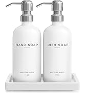 White Glass Hand and Dish Soap Dispenser Set by Brighter Barns - Kitchen Soap Dispenser Set with ...