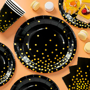 golden dot birthday party dinnerware