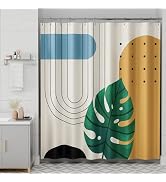AmazerBath Boho Shower Curtain, Beige and Brown Abstract Cloth Shower Curtain with 12 Metal Hooks...