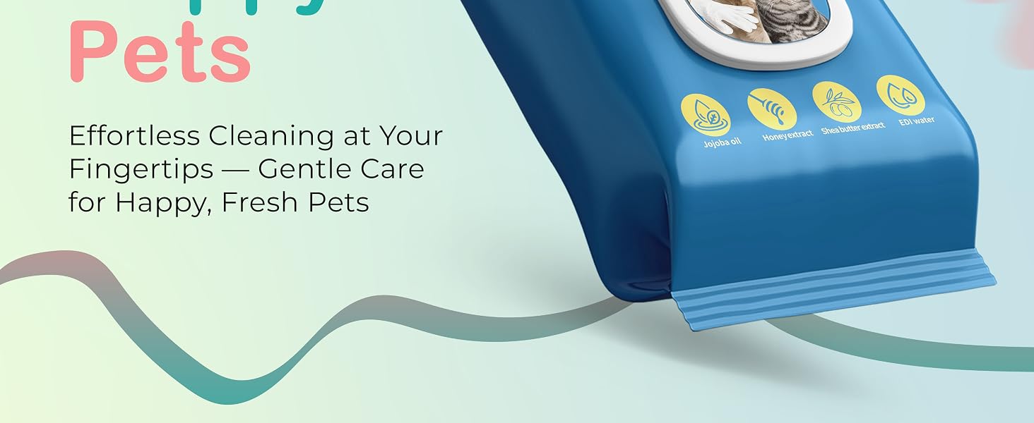 Dog glove wipes designed for paws, face, ears, eyes and coat cleaning without rinsing or bathing