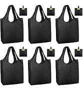 BeeGreen Black Grocery Bags Shopping Bags Large Reusable Bags Black Tote Bags 50LBS 6 Pack with S...