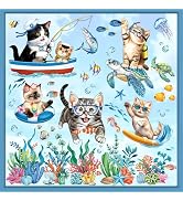 decalmile Summer Kitty Cats Under The Sea Double Sided Window Clings Ocean Animal Tropical Fish S...