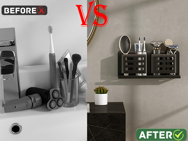 Can place toothbrushes, toothpaste, razors, combs and other items