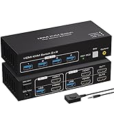 ATLAHET Dual Monitor KVM Switch HDMI 2 Port 4K60Hz KVM Switcher for 2 Computers 2 Monitors with 4...
