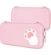 eXtremeRate PlayVital Pink Cute Carrying Case for Nintendo Switch Lite, Thumb Grip Caps + Cat Paw...