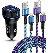 Phone Car Charger, Dual Port Cigarette Lighter Adapter + 2Pack-3FT Lightning Cables Fast Charging...