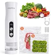 FEPPO Compact Vacuum Sealer for Food (Vacuum Sealer Machine + 10 Reusable Vacuum Bags), Anti-Over...