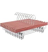 Amber Home American Red Cedar Wood Pants Hangers 12 Pack, Natural Cedar Wooden Slacks Skirts Hang...