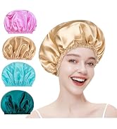 4 PCS Shower Caps for Women, Double Layers Waterproof Bath Caps, Elastic and Reusable Shower Cap,...