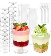 Slomg 200 Pack 5 oz Plastic Dessert Cups with Spoons, Disposable Goblet Parfait Pudding Jello Sho...