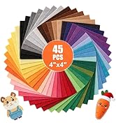 45 Pcs Assorted Felt Sheets Felt Fabric 4"x4" Stiff Felts Craft Squares for DIY Sewing, Patchwork...