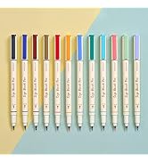 WRITECH Arts Sign Brush Pen Brush Tip Marker Felt Tip Water Based Ink Color Pens 12 Assorted Past...
