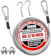 VIVBOO 40ft Clothes Line Outdoors 3/16" Wire Ropes Silver PVC Coating Laundry Drying Clothesline ...