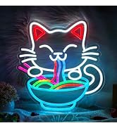 Fortune Cat Ramen Neon Sign, Flowing Color Changing Ramen Neon Sign, Japanese Lucky Cat Eat Noodl...