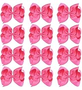 Oaoleer Big Hair Bows for Girls 12 PCS 6" Hot Pink Grosgrain Ribbon Large Boutique Bow Alligator ...