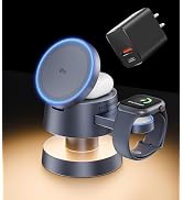 4 in 1 Wireless Charging Station,Qi2 Certified 15W Magnetic Wireless Charger Station with Night L...