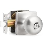 GOBEKOR Privacy Door Knobs Brushed Nickel Square Interior Door Knobs with Lock for Bedroom Bathro...
