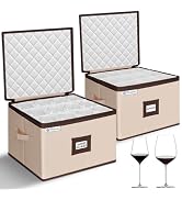 punemi 2 Pack Wine Glass Storage Box, Stemware Storage Case with 12 Padded Dividers, Hard Shell S...
