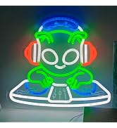 Green Alien Neon Sign, DJ Player Neon Light for Wall Decor, Cute LED Neon Light Signs for Man Cav...