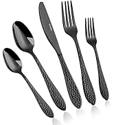 Hammered Silverware Set for 8, VIVANI 40-Piece Black Silverware Set, Stainless Steel Gunmetal Fla...
