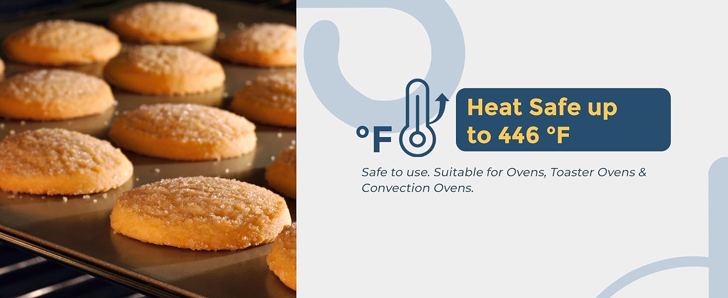 Safe to use up to 446 fahrenheit. Suitable for Ovens, Toaster Ovens & Convection Ovens.