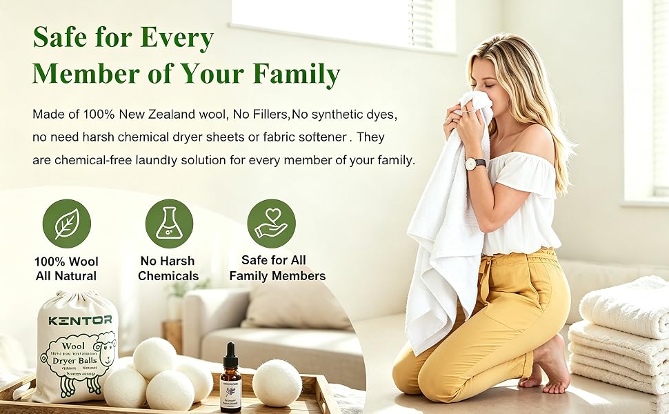 Wool Dryer Balls 6-Pack, 100% New Zealand Wool, Reusable Fabric Softener