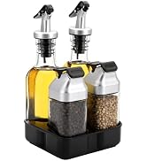 Jucoan Oil Vinegar Salt Pepper Dispenser Set with Caddy, 2 PCS Glass Salt and Pepper Shakers + 2 ...
