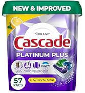 Cascade Platinum Plus Dishwasher Pods, Dishwasher Detergent, Dish Detergent Soap, Lemon, 57 Count
