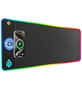 GIM PU Leather RGB Gaming Mouse Pad with 15W Magnetic Wireless Charging, 800x300x4mm LED Mouse Ma...