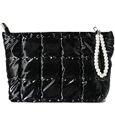 Beayuva Puffer Makeup Bag for Women, Large Checkered Quilted Cosmetic Pouch with Zipper and Remov...