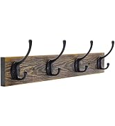 IBosins Wall Mounted Coat Rack, Entryway Hanging , Metal Wood Rack with 4 Black Literary Rustic H...