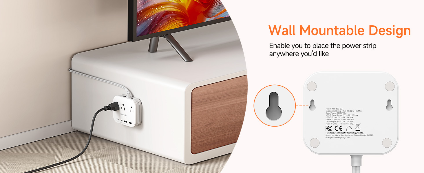 Wall Mountable Design Power Strip