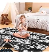 Mhyup 4x6 Black and White Rug for Bedroom Living Room, Fluffy Small Area Rug Soft Shag Carpet for...
