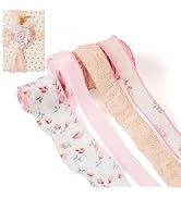 Pandahall 4 Rolls Pink Flower Ribbons Printed Floral Wired Ribbon for Gift Wrapping Bow Making Ha...