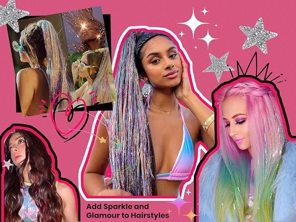 48 Inch Long Rainbow Hair tinsel Kit for Daily Party Weeding Birthday Halloween Christams Gift