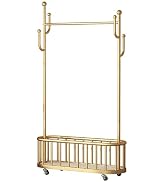 DRAMLOR Gold Rolling Clothes Rack with Wheels, 68.5 Inch Tall Heavy Duty Metal Gold Garment Rack ...