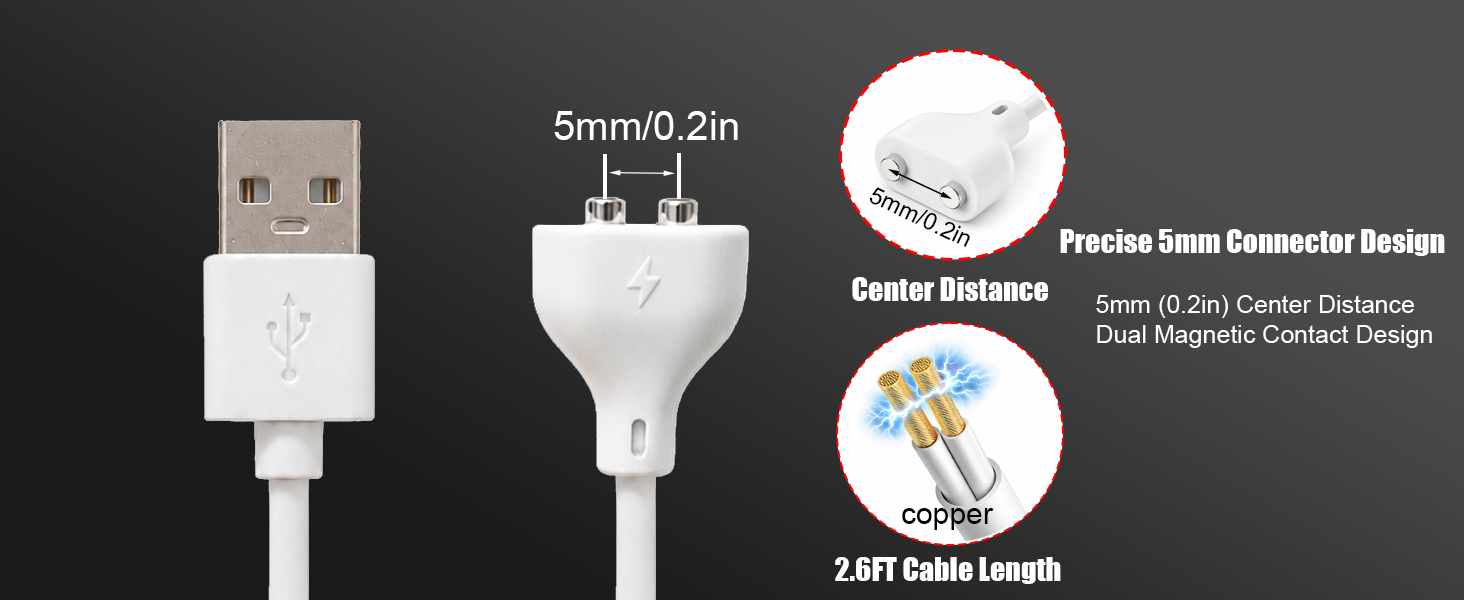 5mm magnetic charging cable,5mm charger cable,2 pin magnetic charger,dual pin charger cable,5MM