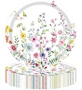 KFJBPB 50PCS Wildflower Party Paper Plates 7 Inch, Disposable Floral Cake Dessert Plates for Spri...