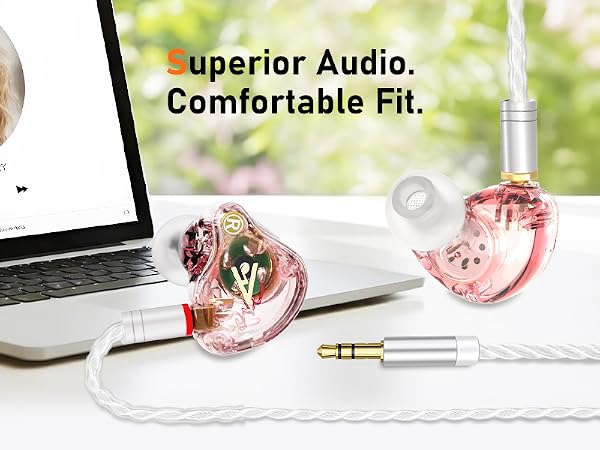 Vibes 202 Pink Wired Earbuds - HiFi in Ear Monitor Headphones