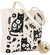 Miss Adola Embroidery Canvas Tote Bag for Women - Reusable Totes with Pocket & Buckle Aesthetic C...