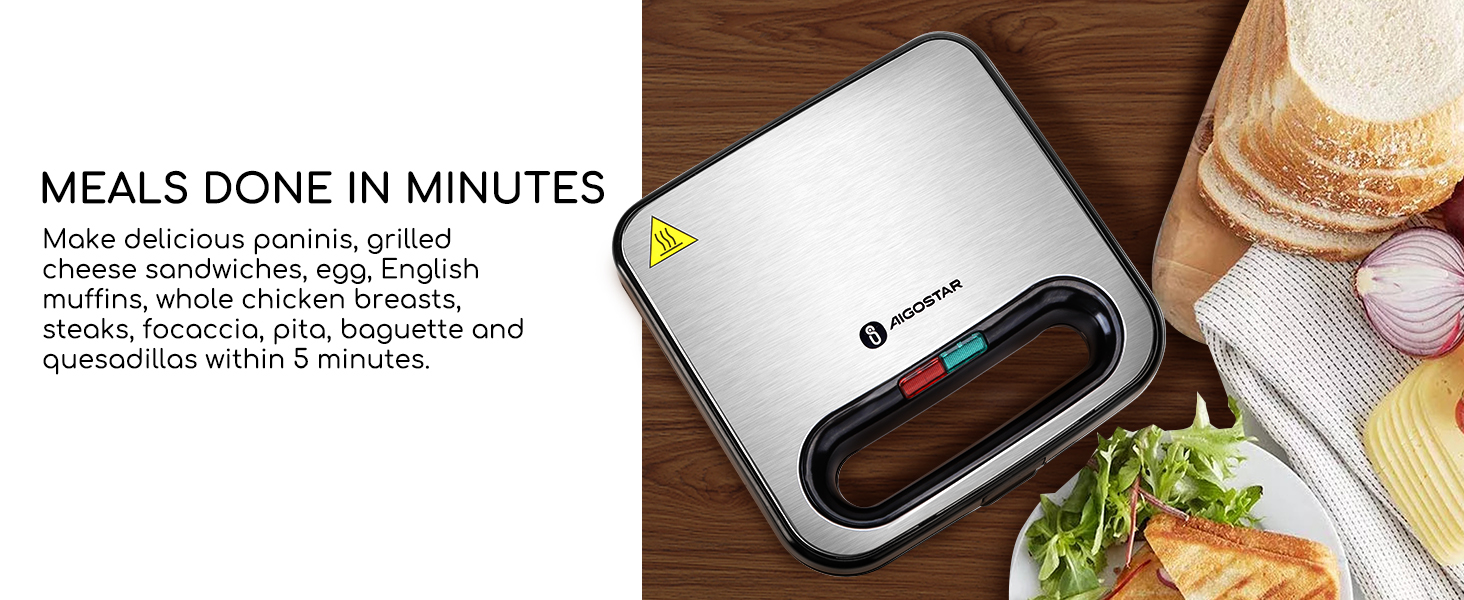 sandwich toaster Perfect for Breakfast Grilled Cheese Egg Bacon and Steak